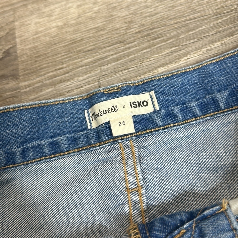 NEW Madewell x ISKO Patchwork Rigid Frayed Flare Jeans Sz 26 - Picture 5 of 13